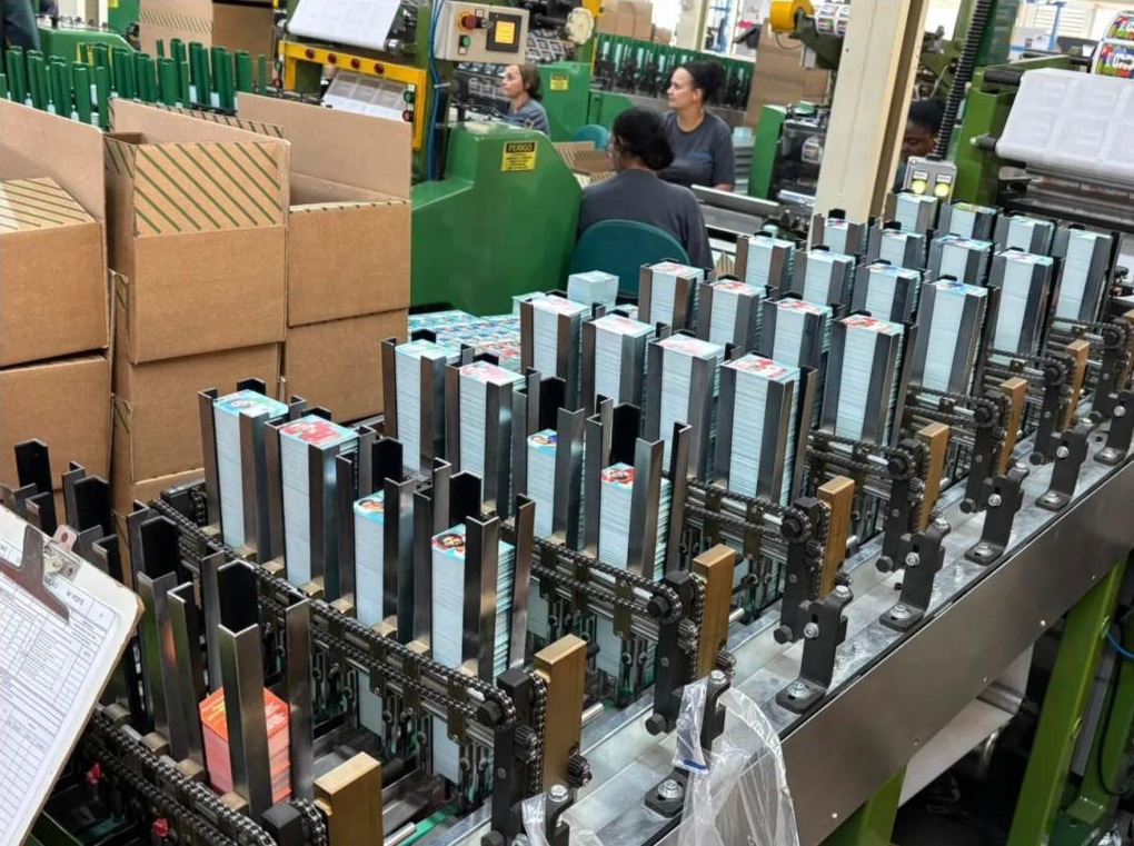 a collating line at Panini's factory in Barueri, Brazil