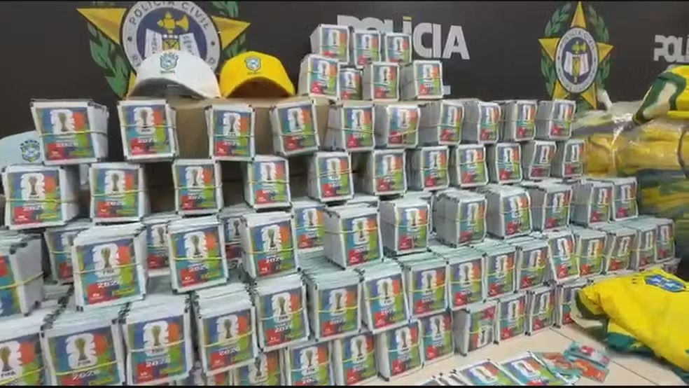 Packs of counterfeit stickers seized by Rio de Janeiro's Civil Police